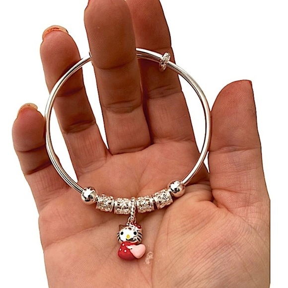 Hello Kitty Charm Sterling Silver Bangle Bracelet - Picture 4 of 9